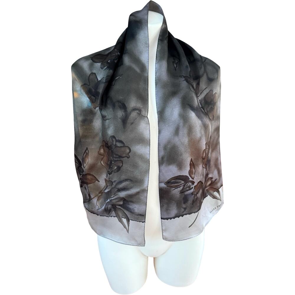 Vintage Ellen Tracy 90s Silk Scarf Gray Black Floral Formal NWOT 11x52 - Picture 8 of 10